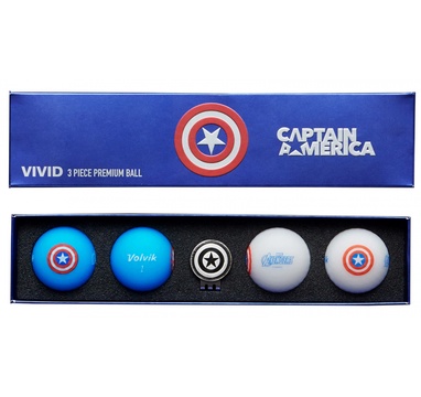 Time For Golf - vše pro golf - VOLVIK ball (míčky) Vivid Marvel Captain America Long 4 balls + ball marker (markovátko)